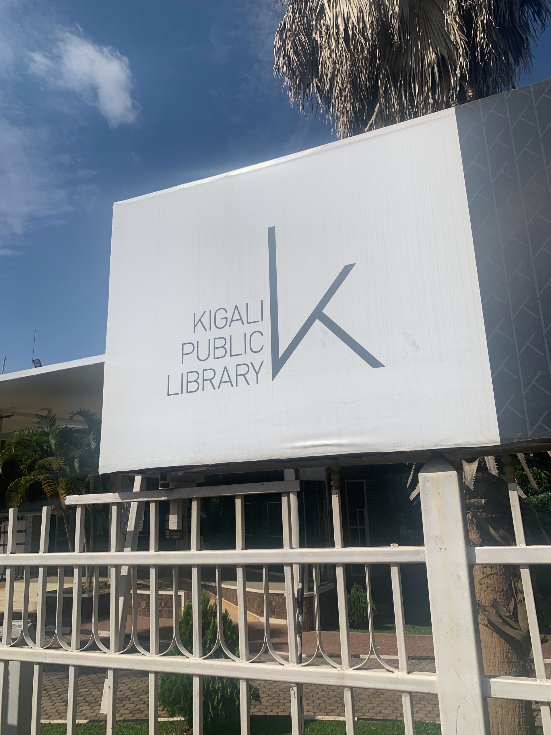 Kigali Public Library modern building with clean white signage