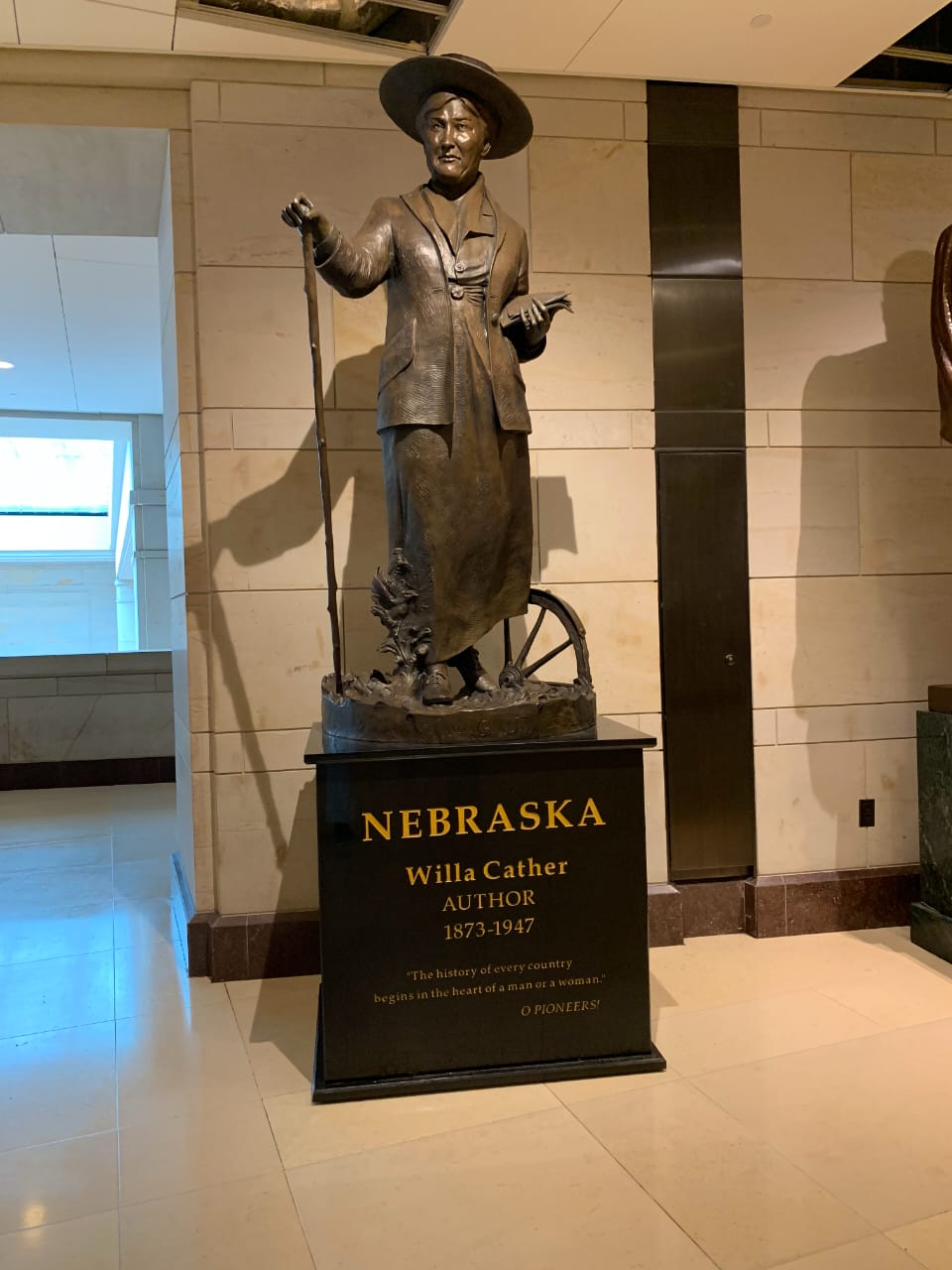 Willa Cather statue representing Nebraska in the Capitol